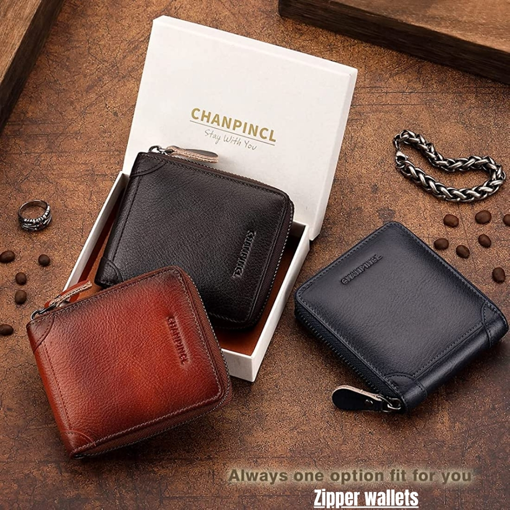 
men's leather wallet with zipper