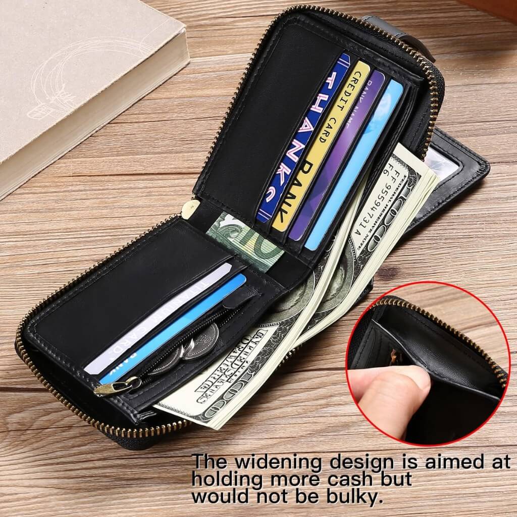 
wallet with zipper pocket